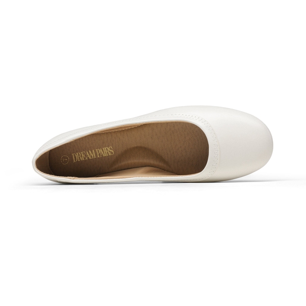 Low Wedge Round Toe Flat Shoes - WHITE PU - 3